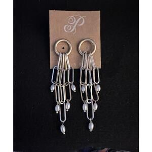 Plunder Paperclip Dangle Earring Silver Tone Gold Tone Simulated Pearl Bead Drop